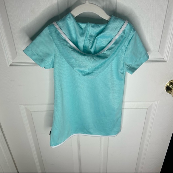 🍭Eddie Bower Aqua Short Sleeve Hoodie Dress with Front Pocket size 5 - Picture 2 of 5